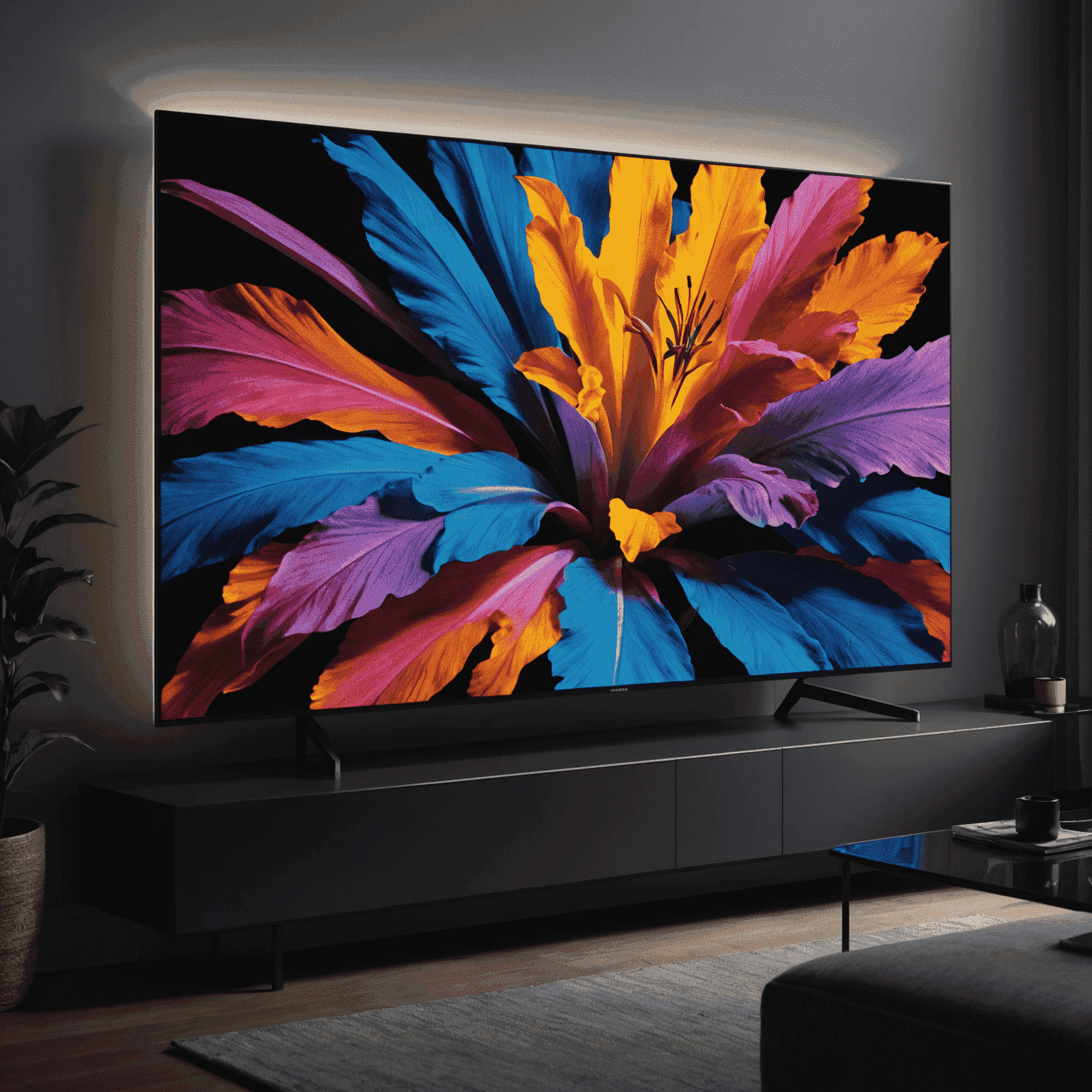 Sony OLED TV displaying vibrant colors in a dimly lit room, showcasing its superior contrast and black levels